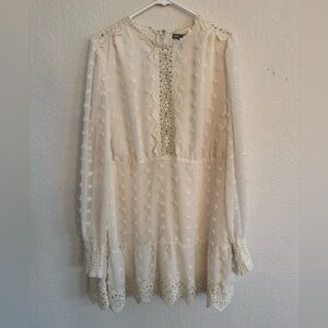 Love, Fire Boho Chic Cream Swiss Dot Lace Trim Dress | Size XL